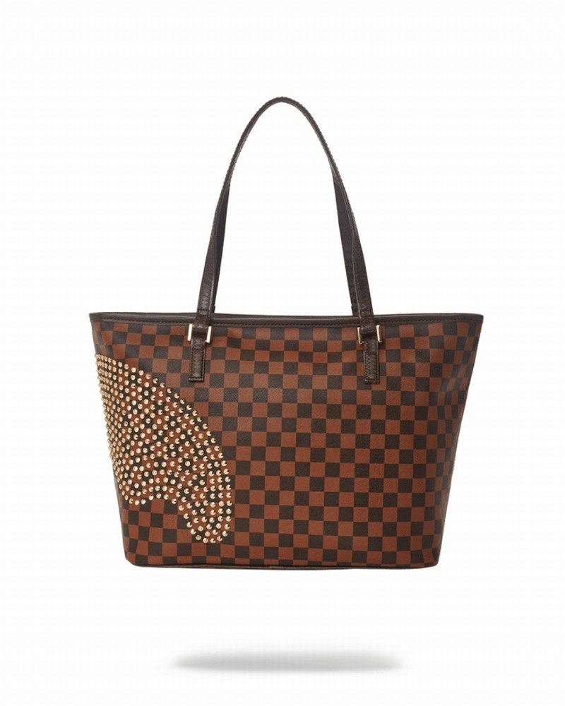 Brown Sprayground Gold Rivet Men's Tote Bags | 732624816