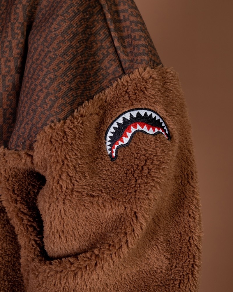 Brown Sprayground Graffiti Teddy Cotton Fleece Fullzip Money Checkered Men's Hoodie | 929431313