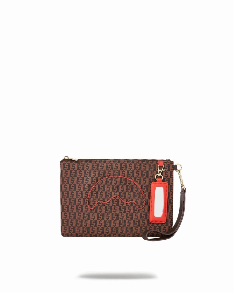 Brown Sprayground Money Check Men\'s Clutch Bags | 57243077