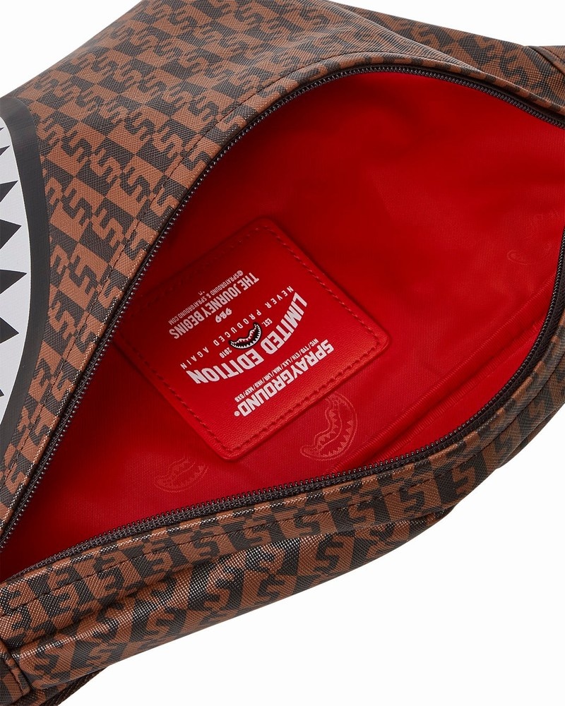 Brown Sprayground Money Checkered Savvy Men's Waist Bags | 89811083
