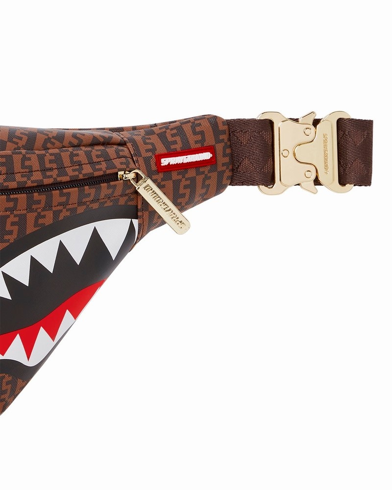 Brown Sprayground Money Checkered Savvy Men's Waist Bags | 89811083