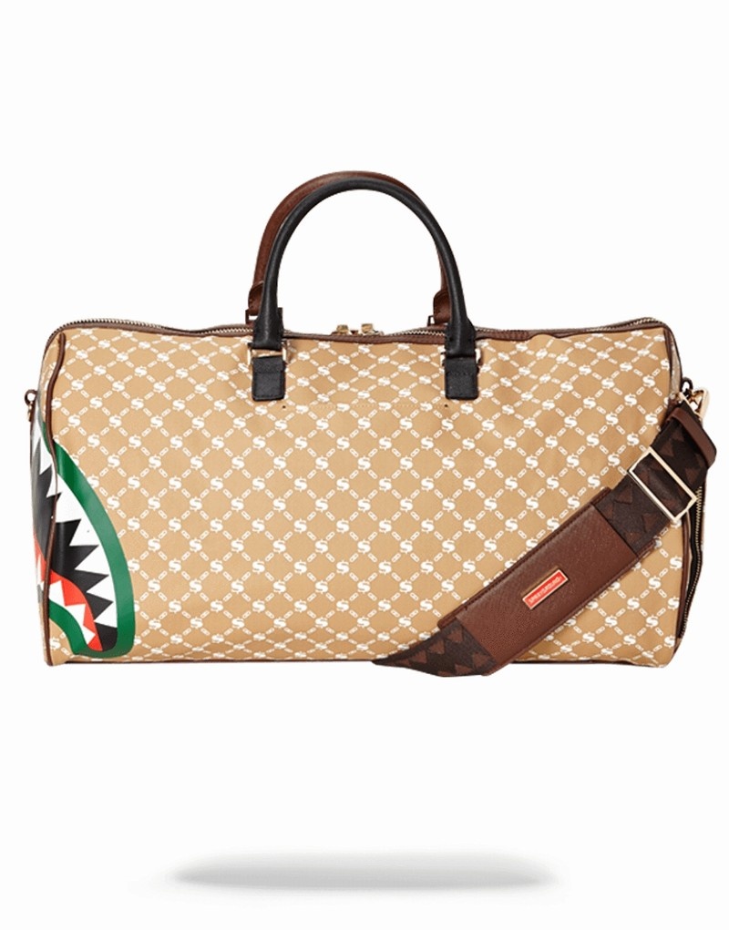 Brown Sprayground Paris Vs Florence Shark Men's Duffle Bags | 839327867
