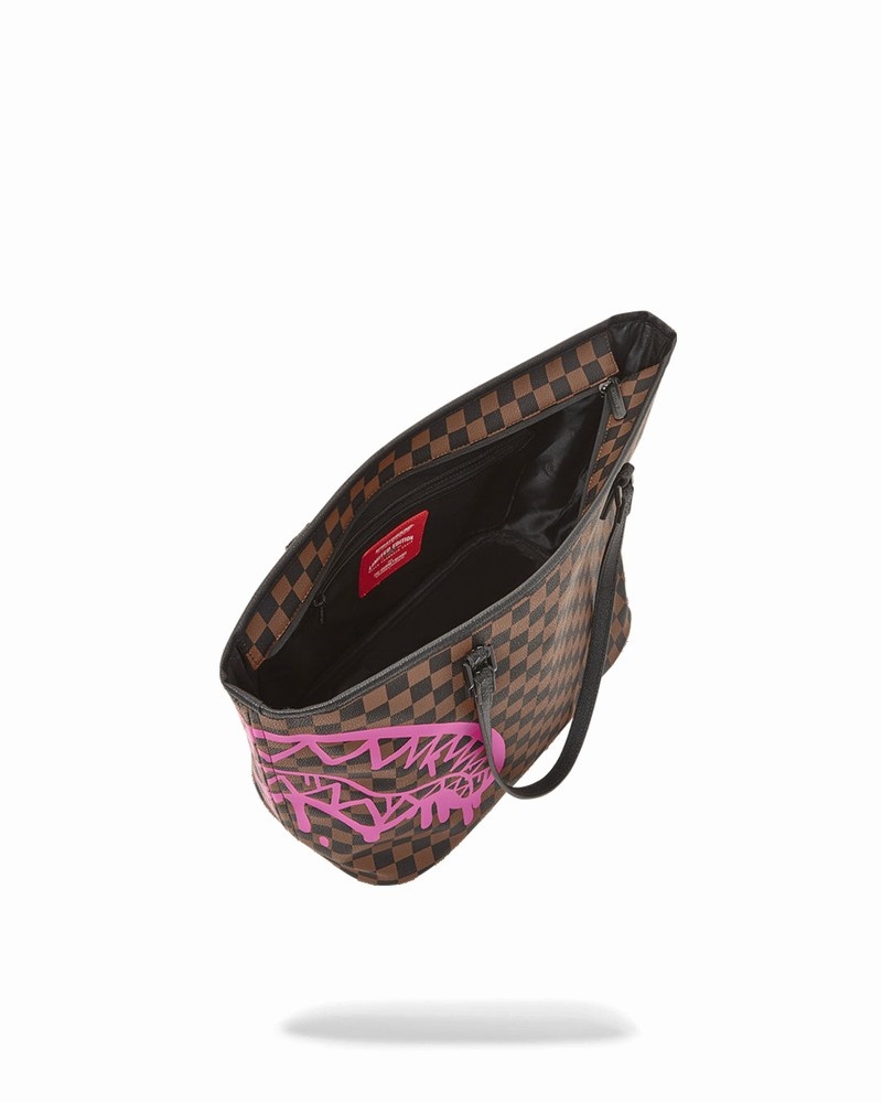 Brown Sprayground Pink Drip Check Men's Tote Bags | 246704988
