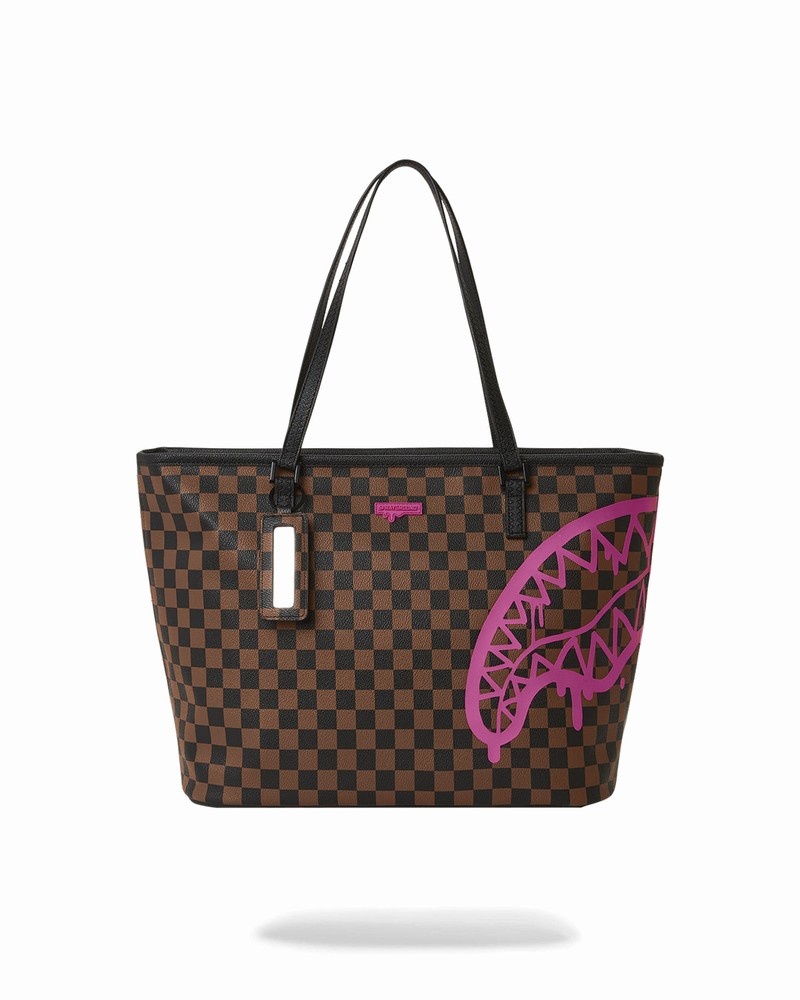 Brown Sprayground Pink Drip Check Men\'s Tote Bags | 246704988