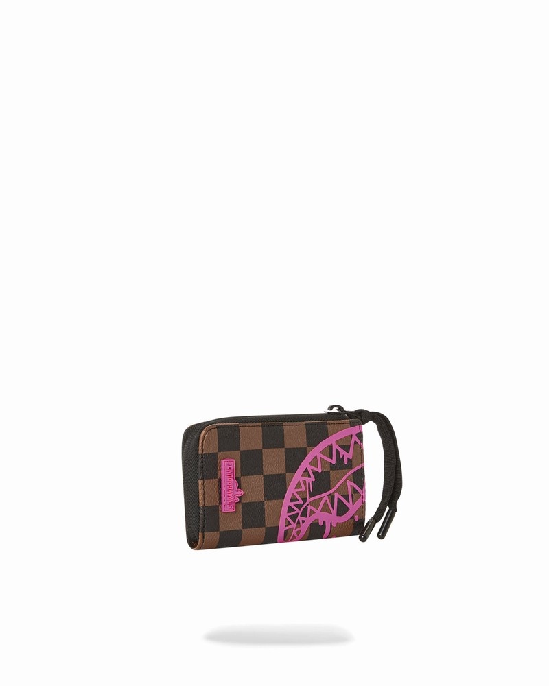 Brown Sprayground Pink Drip Check Men's Wallets | 115640958