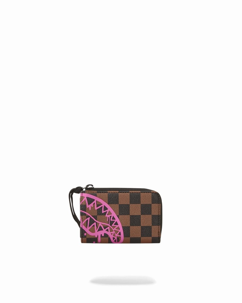 Brown Sprayground Pink Drip Check Men's Wallets | 115640958