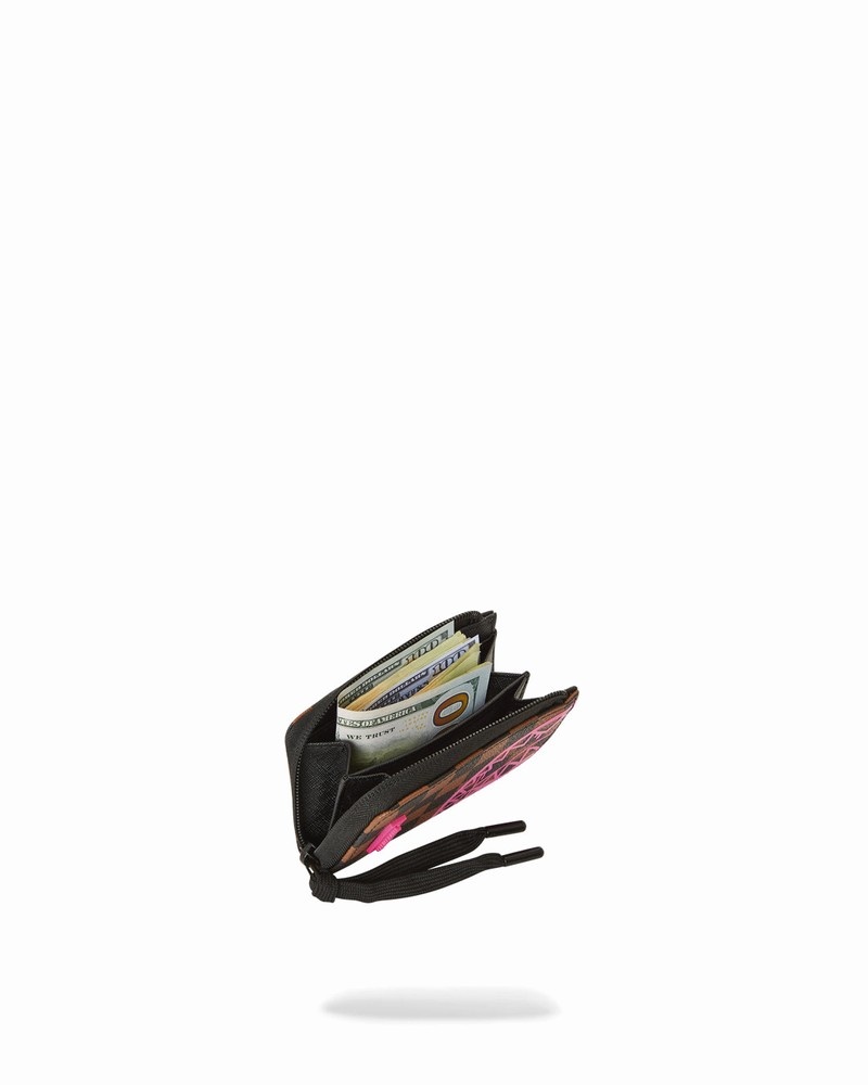 Brown Sprayground Pink Drip Check Men's Wallets | 115640958