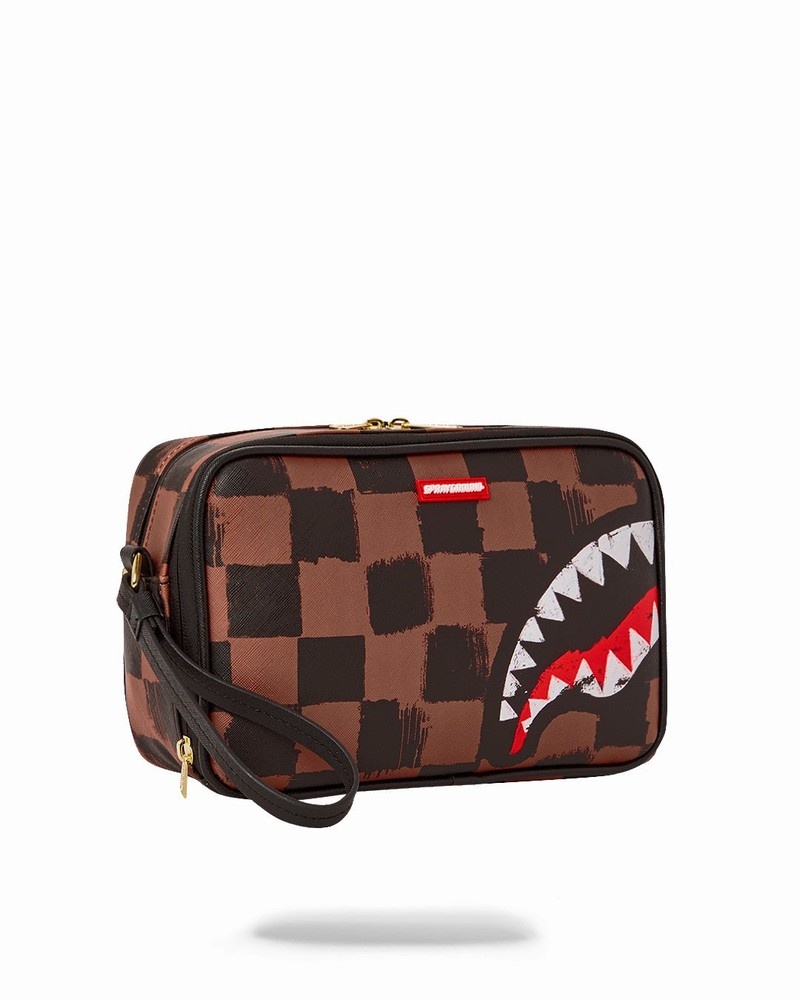 Brown Sprayground Pochette Sharks In Paris Painted Men's Toiletry Bags | 928449153