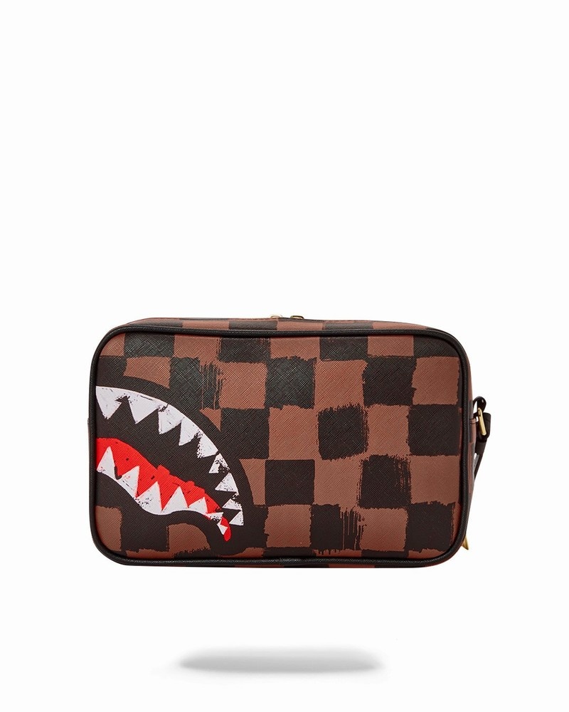 Brown Sprayground Pochette Sharks In Paris Painted Men's Toiletry Bags | 928449153
