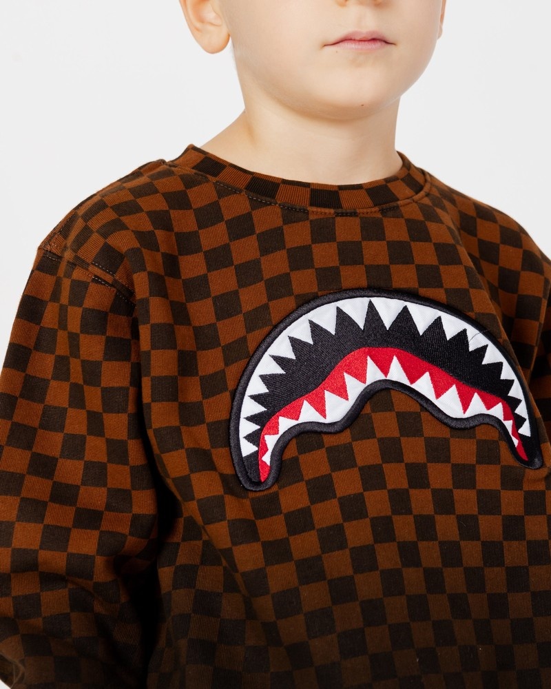 Brown Sprayground Shade Check Crew Kids' Sweatshirts | 215882079