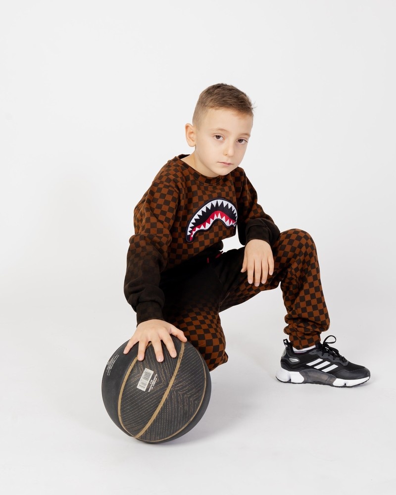 Brown Sprayground Shade Check Crew Kids' Sweatshirts | 215882079