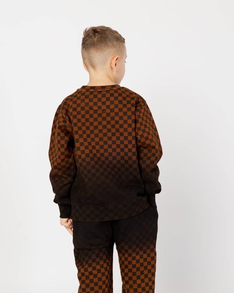 Brown Sprayground Shade Check Crew Kids' Sweatshirts | 215882079
