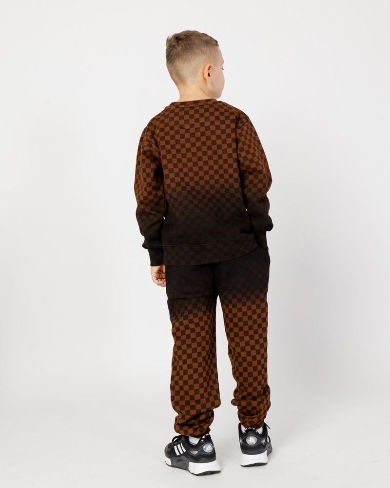 Brown Sprayground Shade Check Crew Kids' Sweatshirts | 215882079