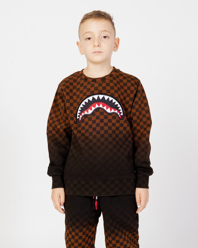 Brown Sprayground Shade Check Crew Kids' Sweatshirts | 215882079