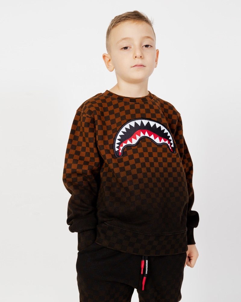 Brown Sprayground Shade Check Crew Kids\' Sweatshirts | 215882079