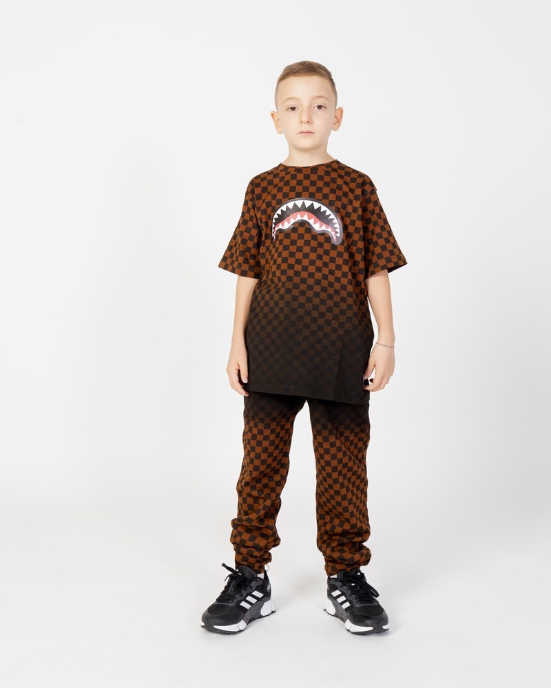 Brown Sprayground Shade Check Kids' T Shirts | 23717612