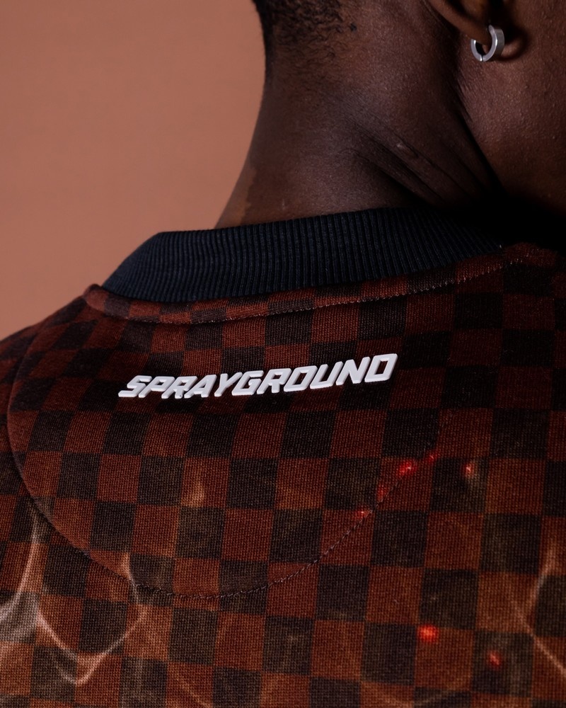 Brown Sprayground Shark On Fire Crewneck Men's Sweatshirts | 901742263