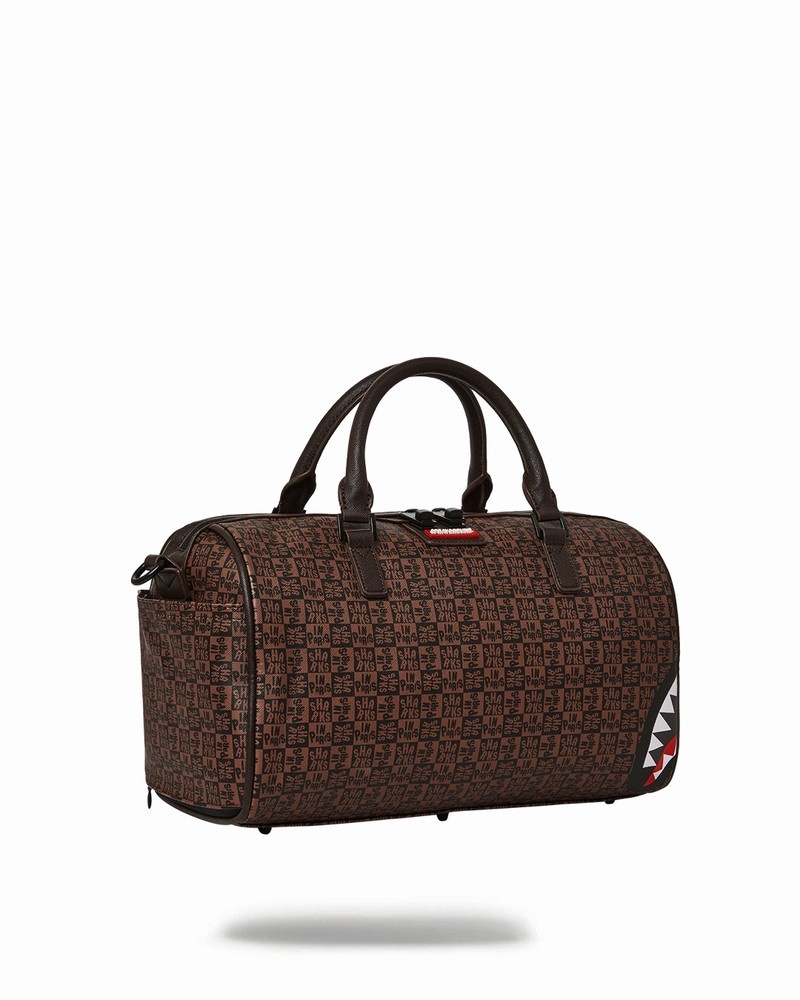 Brown Sprayground Sharks In Paris Check Mini Men's Duffle Bags | 506351493