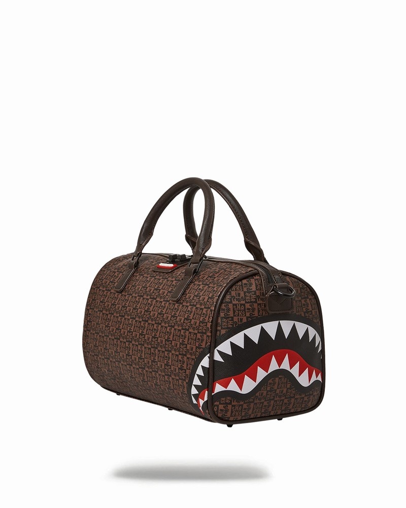 Brown Sprayground Sharks In Paris Check Mini Men's Duffle Bags | 506351493