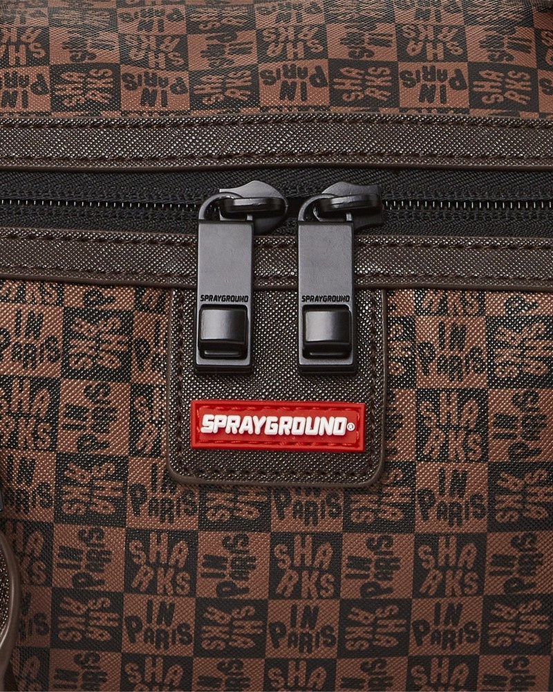 Brown Sprayground Sharks In Paris Check Mini Men's Duffle Bags | 506351493