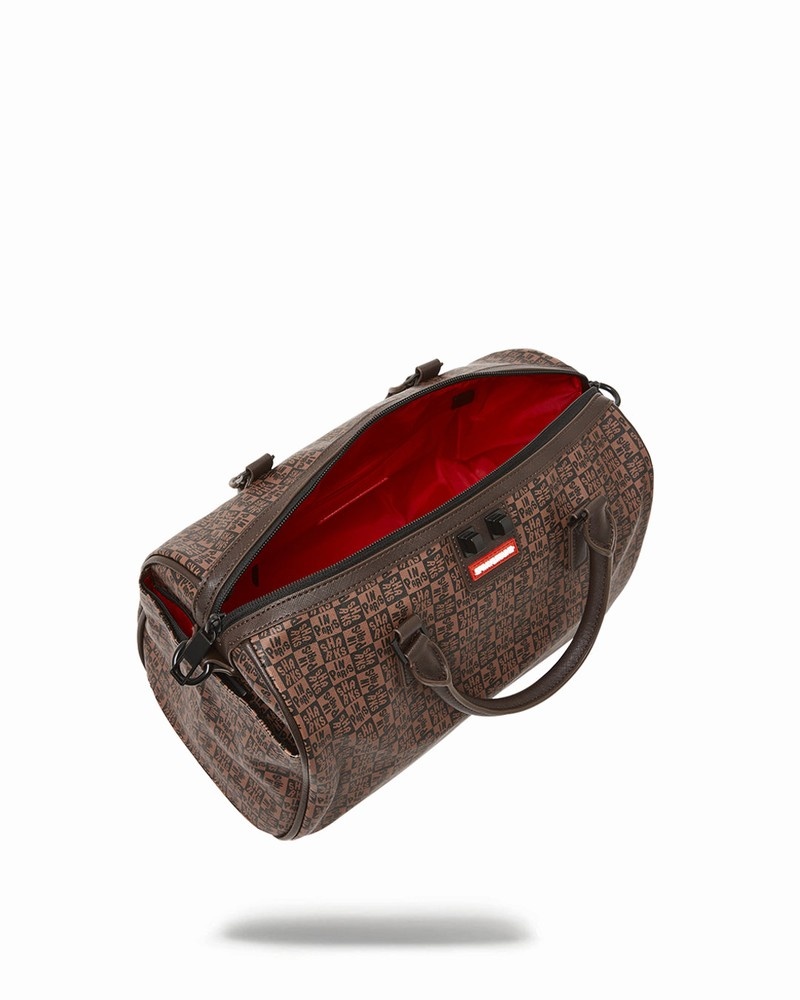Brown Sprayground Sharks In Paris Check Mini Men's Duffle Bags | 506351493