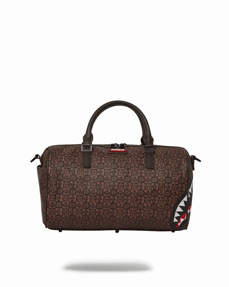Brown Sprayground Sharks In Paris Check Mini Men\'s Duffle Bags | 506351493