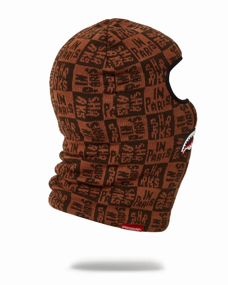 Brown Sprayground Sharks In Paris Check Women's Ski Masks | 745456471