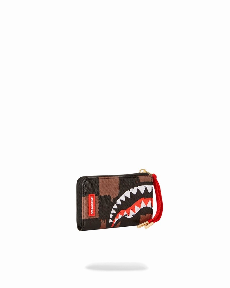 Brown Sprayground Sharks In Paris Painted Men's Wallets | 166305651