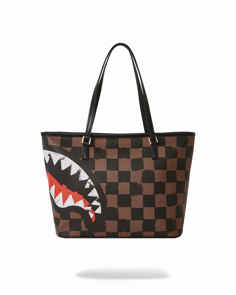 Brown Sprayground Sharks In Paris Painted Men's Tote Bags | 313189320