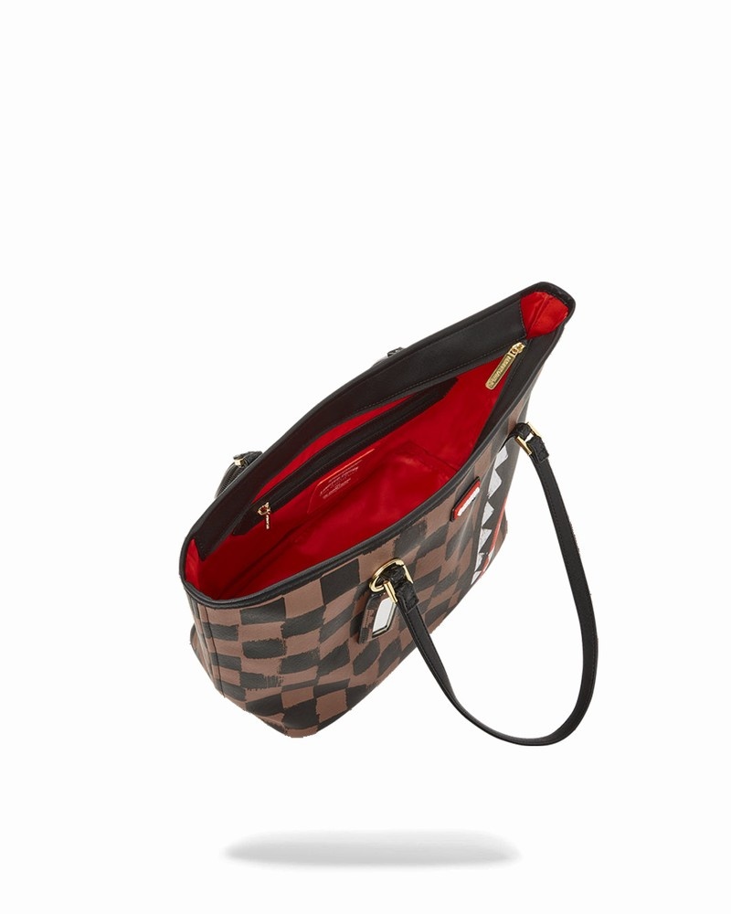Brown Sprayground Sharks In Paris Painted Men's Tote Bags | 313189320