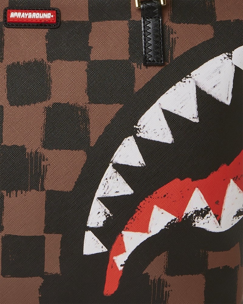 Brown Sprayground Sharks In Paris Painted Men's Tote Bags | 313189320