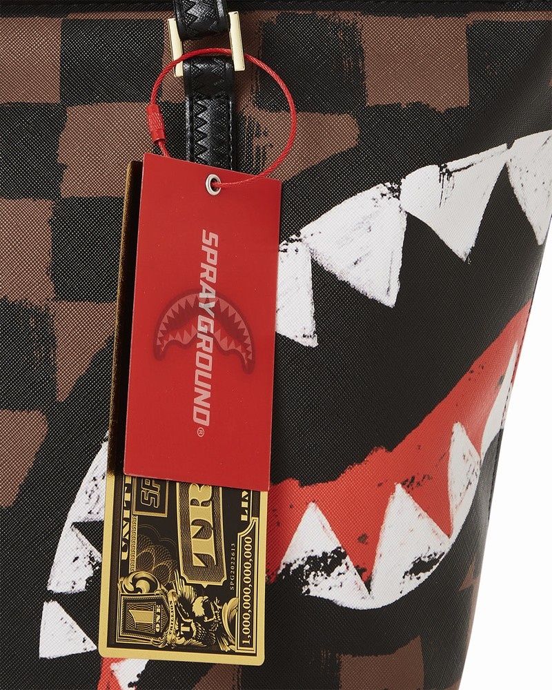 Brown Sprayground Sharks In Paris Painted Men's Tote Bags | 313189320