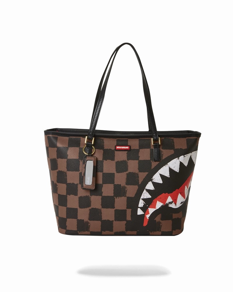 Brown Sprayground Sharks In Paris Painted Men\'s Tote Bags | 313189320