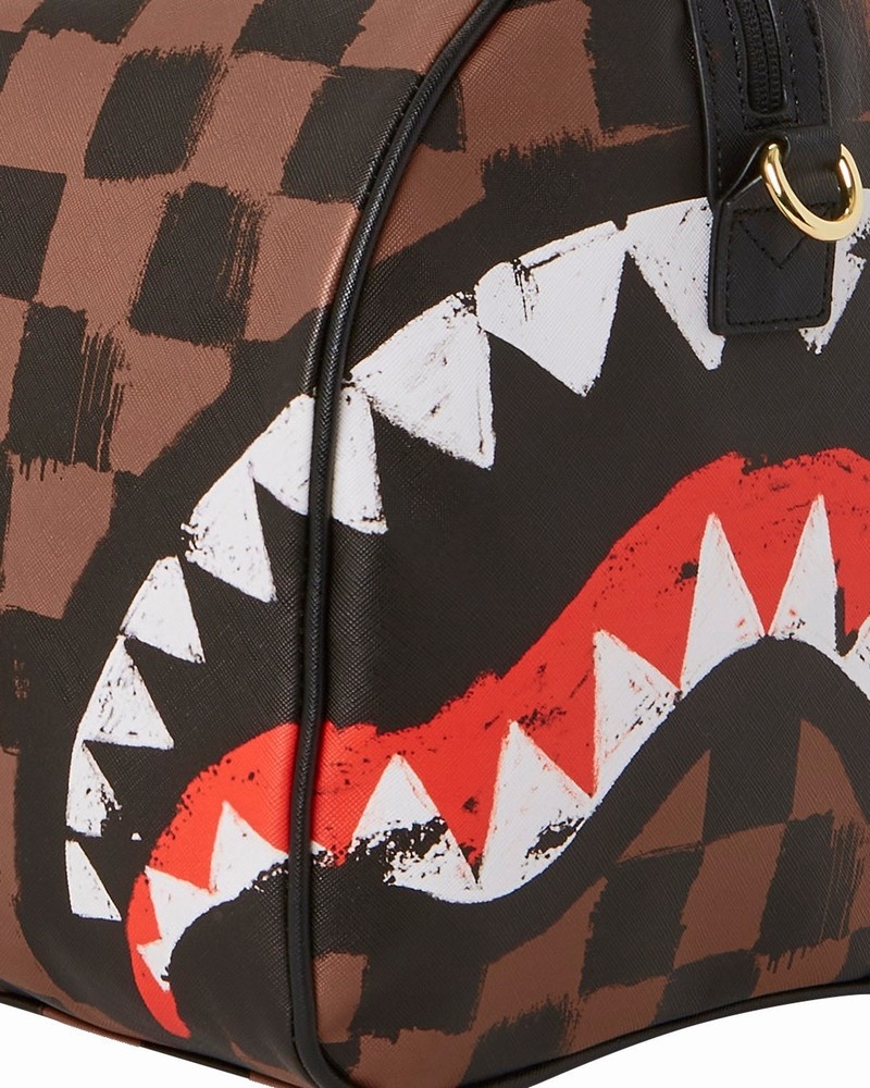 Brown Sprayground Sharks In Paris Painted Men's Duffle Bags | 549712282