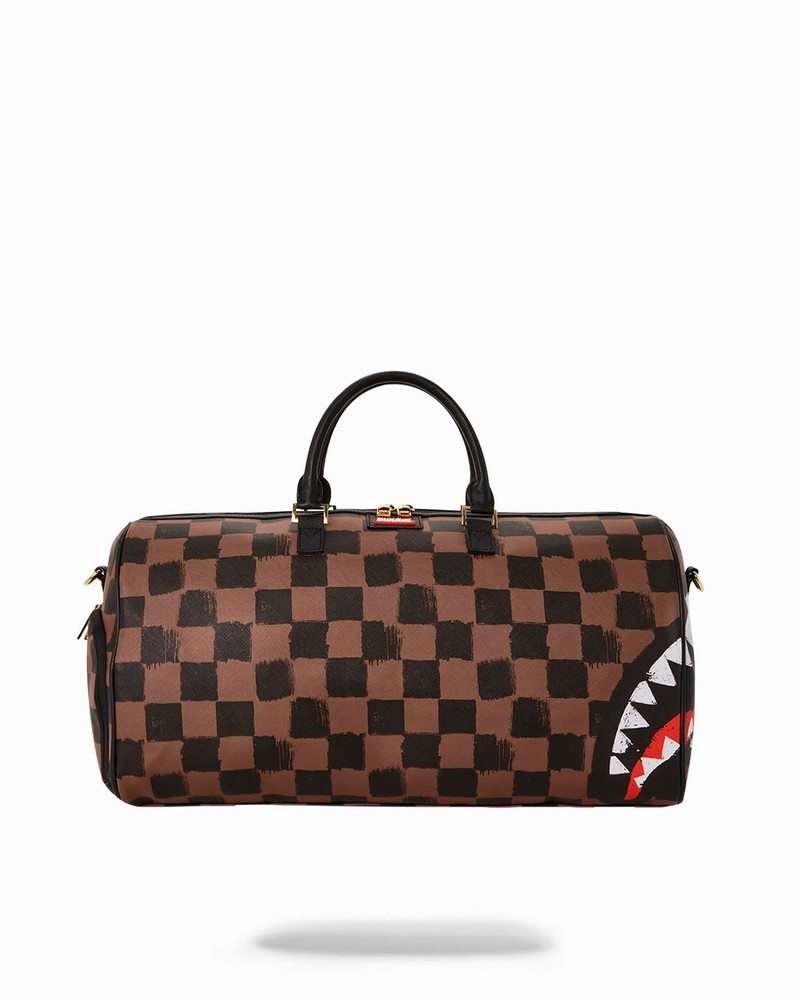 Brown Sprayground Sharks In Paris Painted Men\'s Duffle Bags | 549712282