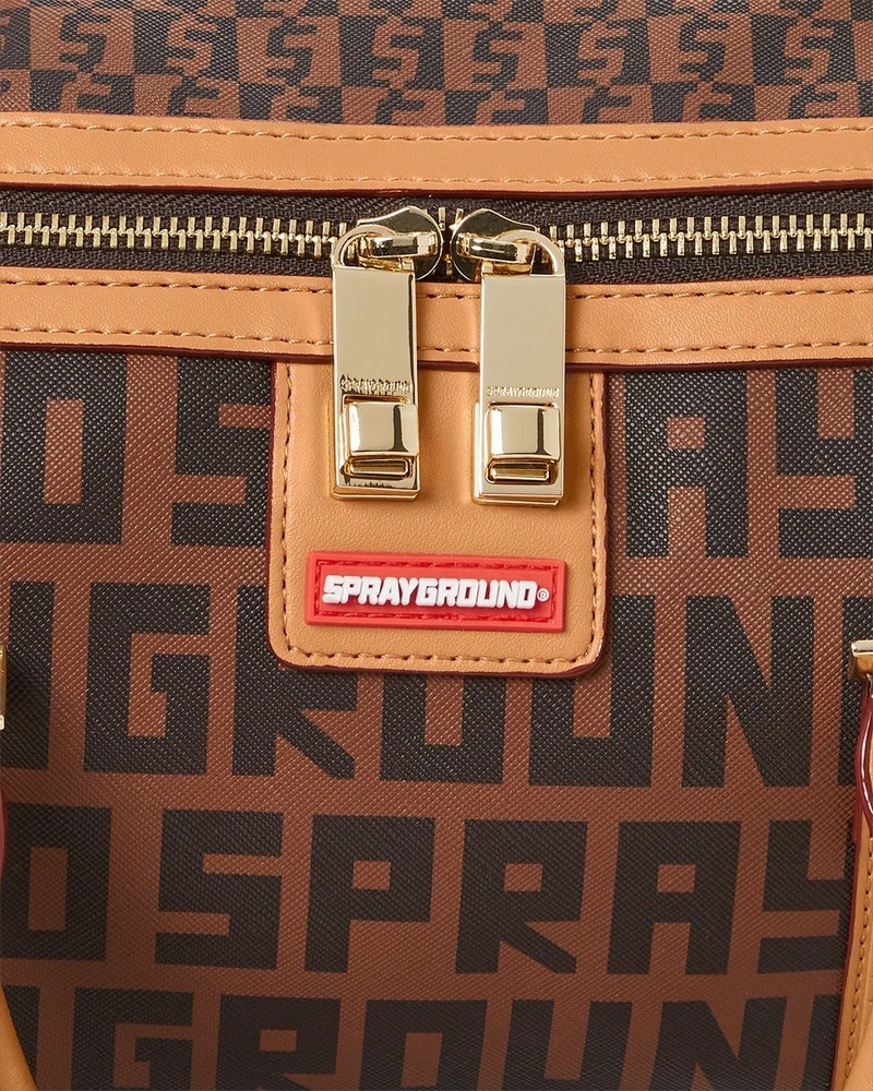 Brown Sprayground Split Infiniti Check Mini Men's Duffle Bags | 325325071