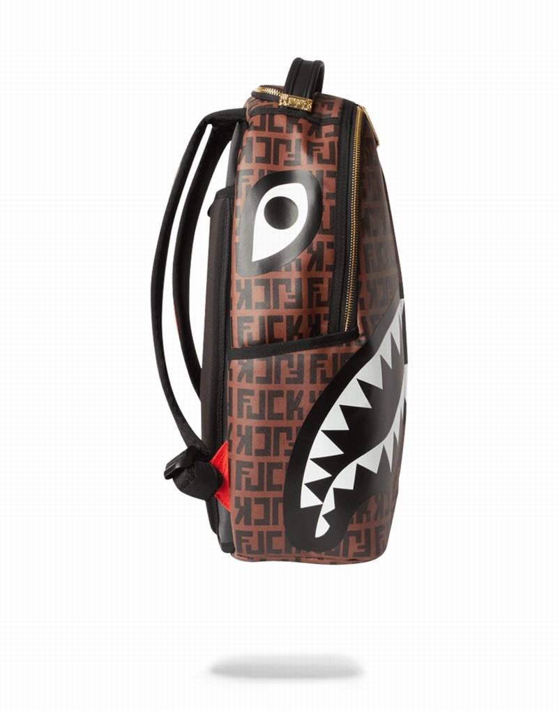Brown Sprayground Split The Check Men's Backpacks | 15626209