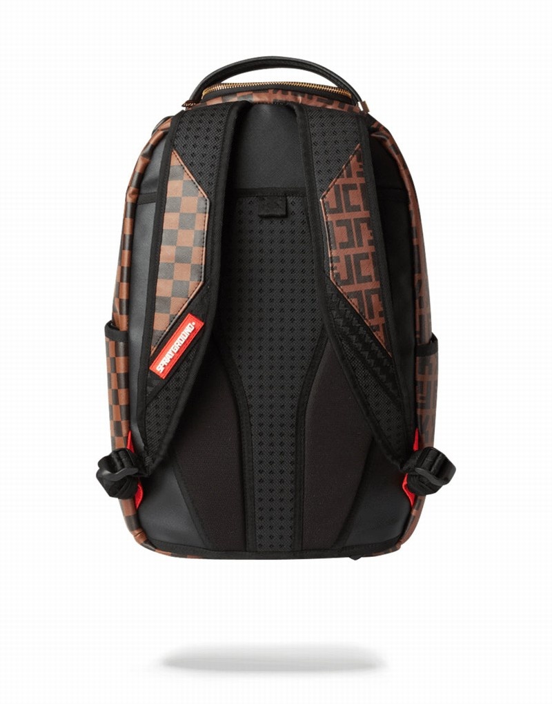 Brown Sprayground Split The Check Men's Backpacks | 15626209