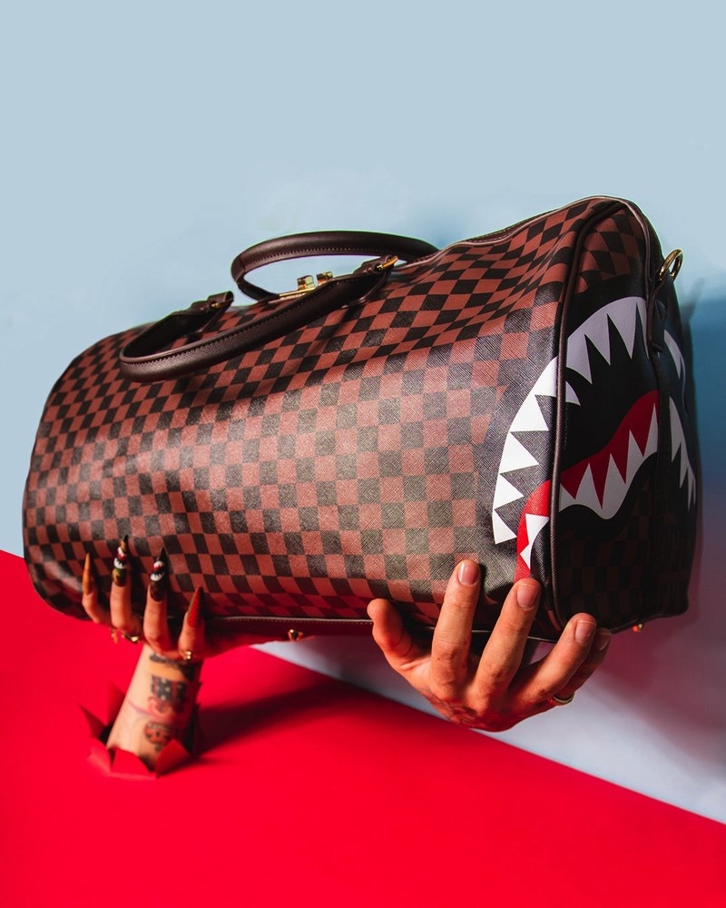 Brown Sprayground Split The Check Men's Duffle Bags | 282734804