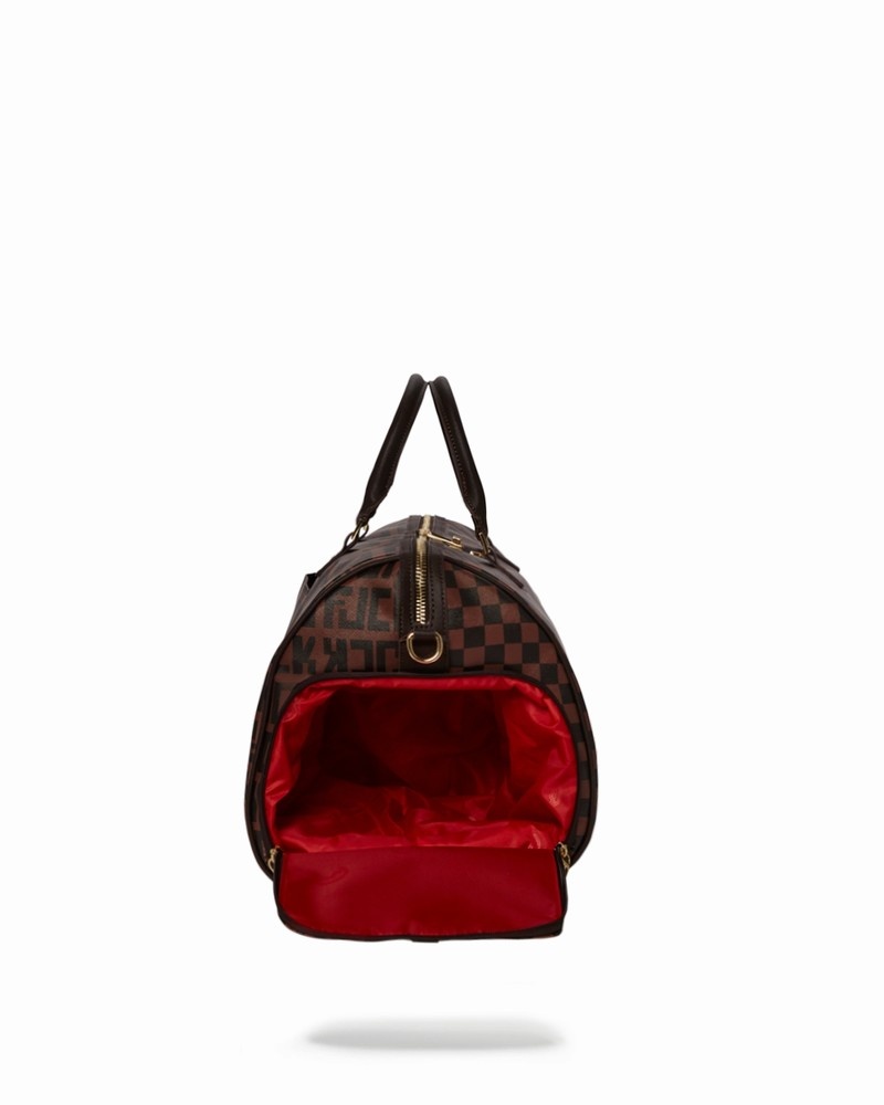 Brown Sprayground Split The Check Men's Duffle Bags | 282734804