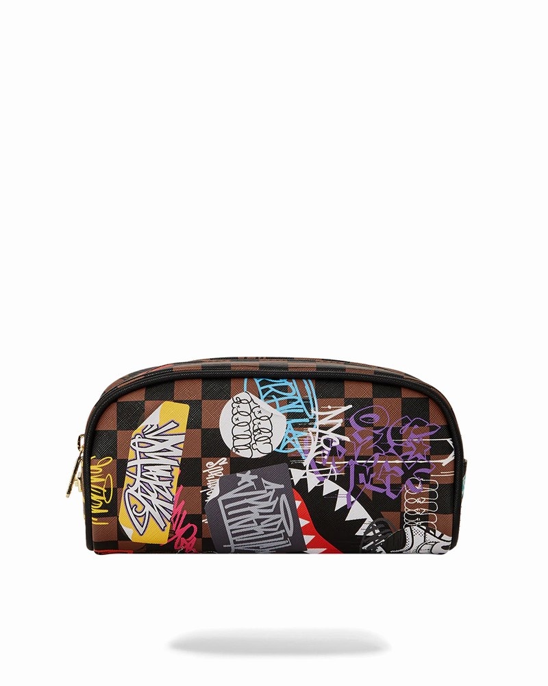 Brown Sprayground Tagged Up Sip Pencil Case Men's Clutch Bags | 875703867