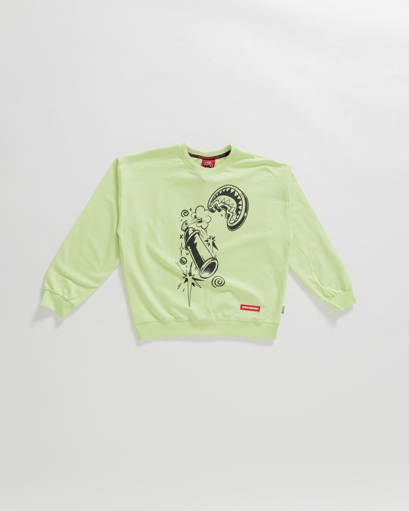 Green Sprayground Bw Comic Shark Over Crew Kids\' Sweatshirts | 613813101