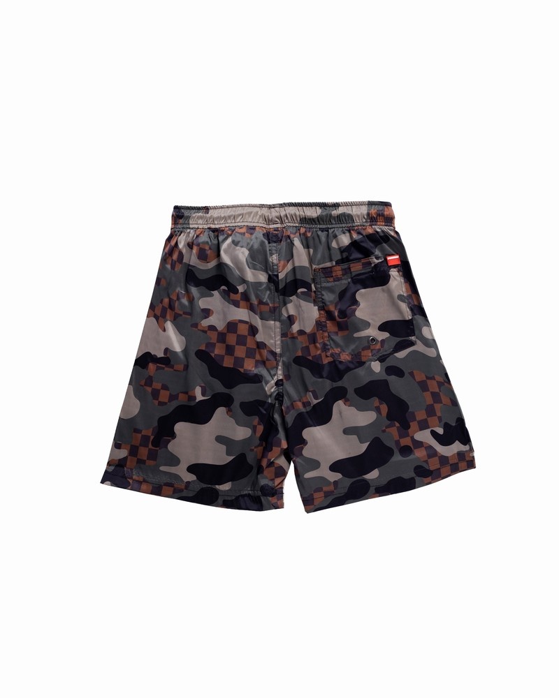 Green Sprayground Camo Checkered Kids' Swim Trunks | 532805842