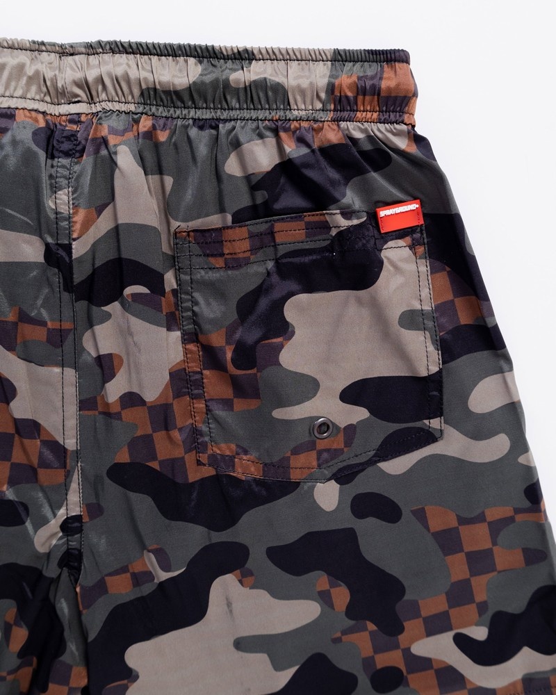 Green Sprayground Camo Checkered Kids' Swim Trunks | 532805842
