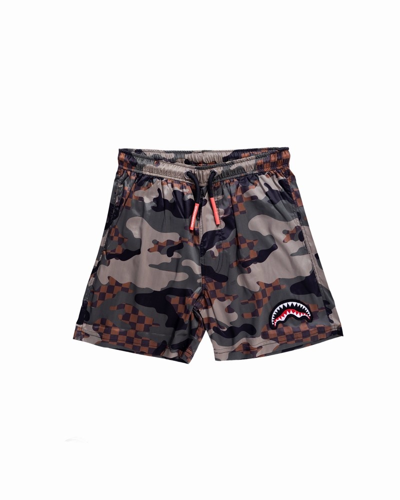 Green Sprayground Camo Checkered Kids\' Swim Trunks | 532805842