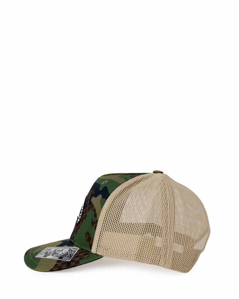 Green Sprayground Camo Checkered Men's Caps | 740409110