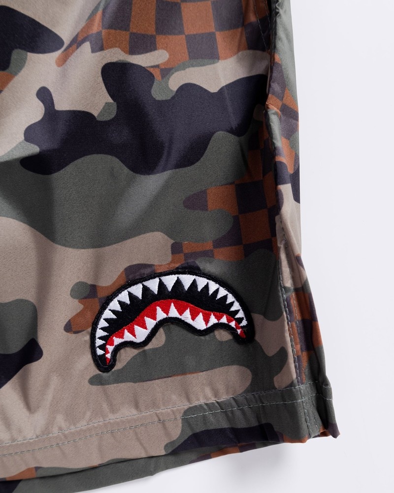 Green Sprayground Camo Checkered Men's Swim Trunks | 515156330