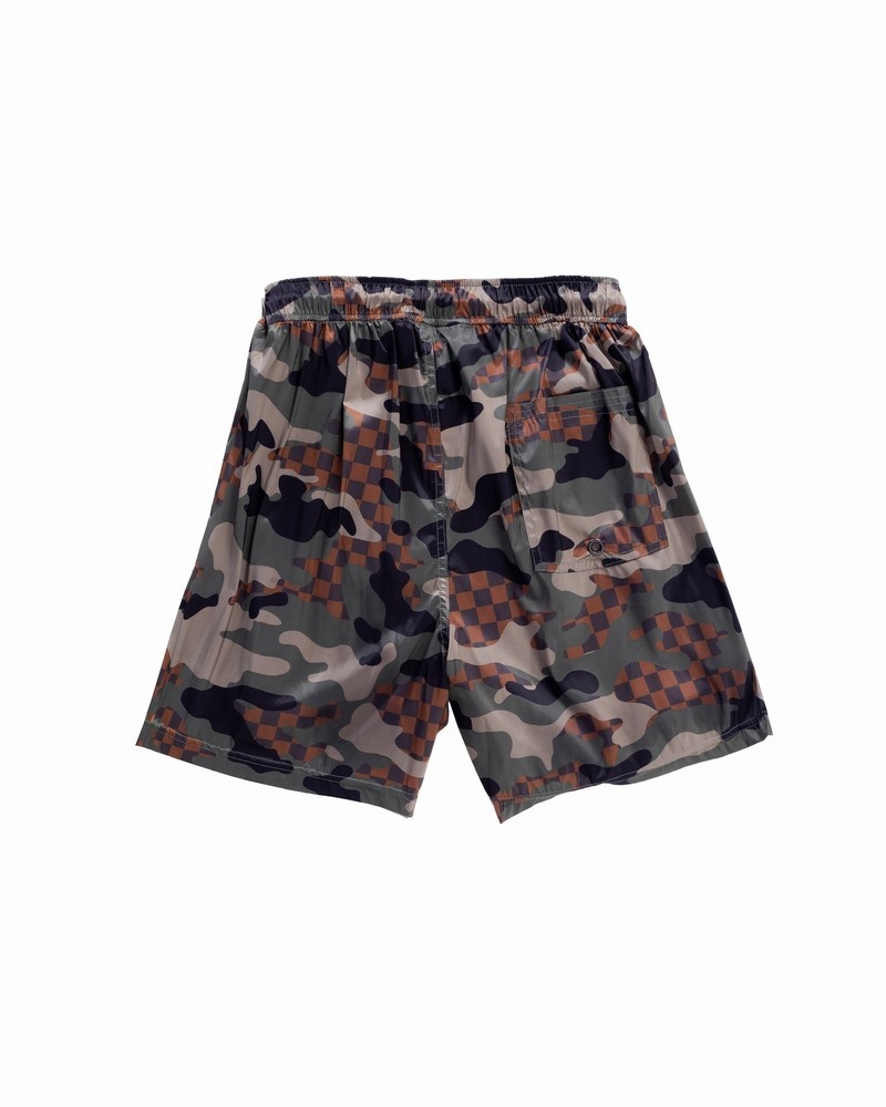 Green Sprayground Camo Checkered Men's Swim Trunks | 515156330