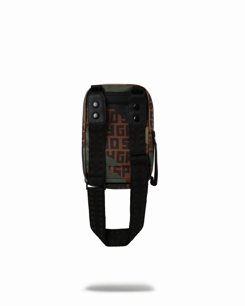 Green Sprayground Camo Infiniti Sling Men's Shoulder Bags | 364261045