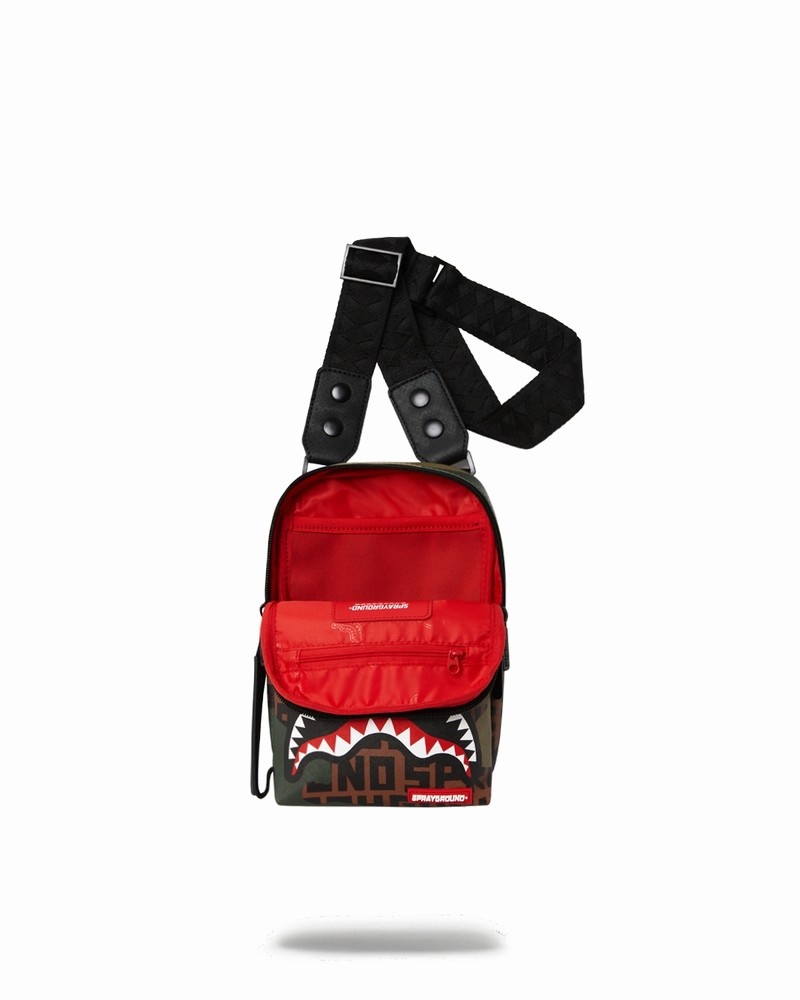 Green Sprayground Camo Infiniti Sling Men's Shoulder Bags | 364261045